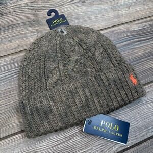 Polo Ralph Lauren Olive Camo Cable Knit Beanie Cuff Wool Green‎ Camouflage NWT